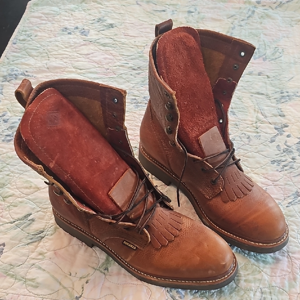 Brown Leather Lace-Up Boots with Sturdy Sole